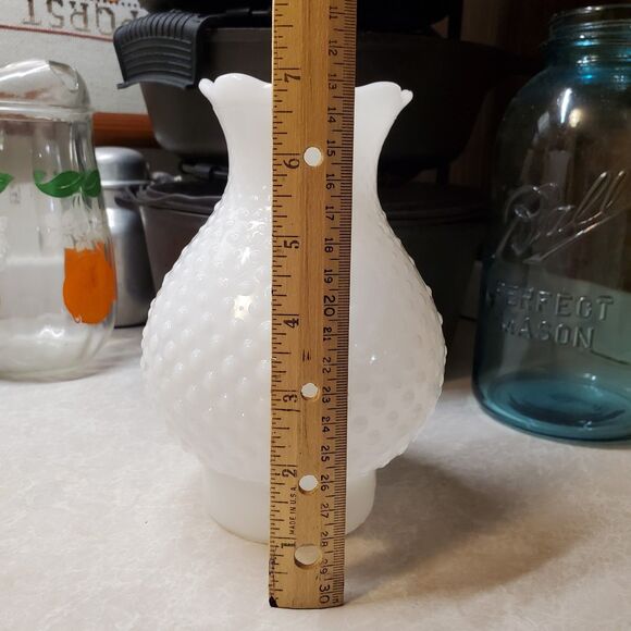 Vintage Milk Glass Hobnail Hurricane Light Globe Scalloped Edge - Picture 5 of 9